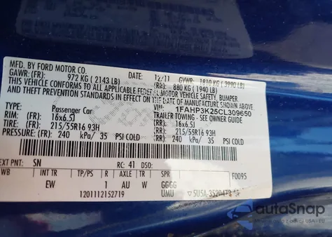 2012 Ford Focus Se from USA, damaged, VIN 1FAHP3K25CL309650